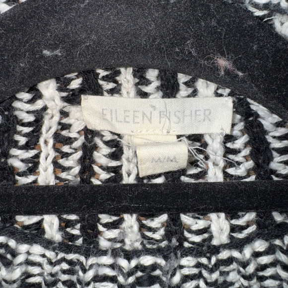 Eileen Fisher Black and White Peruvian Organic Cotton Knit Women's Sweater Sz M - Picture 5 of 8